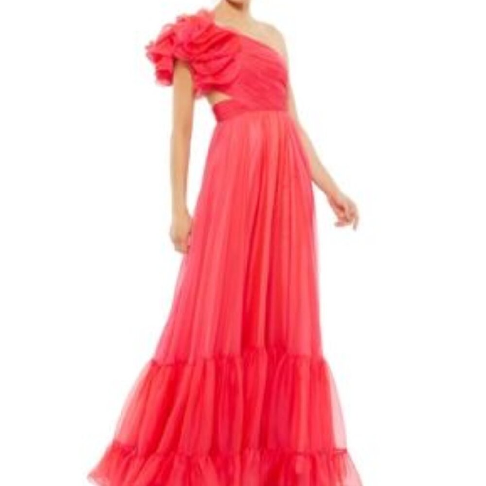Mac Duggal Coral One-Shoulder Ruffle Tulle Gown